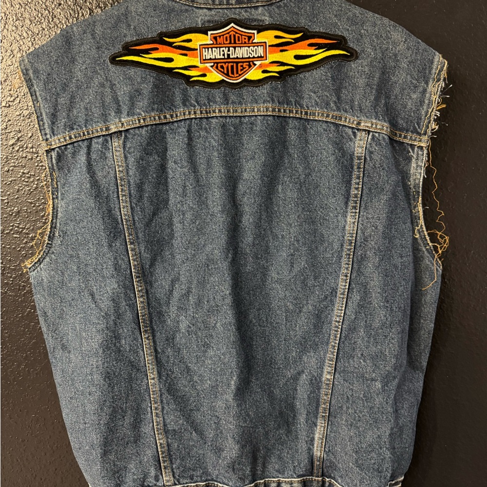 Harley-Davidson Blue Denim Vest with Flame Emblem